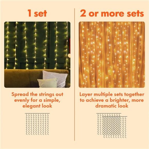 300 LED Window Curtain String Light Wedding Party Home Garden Bedroom Outdoor - Picture 4 of 7